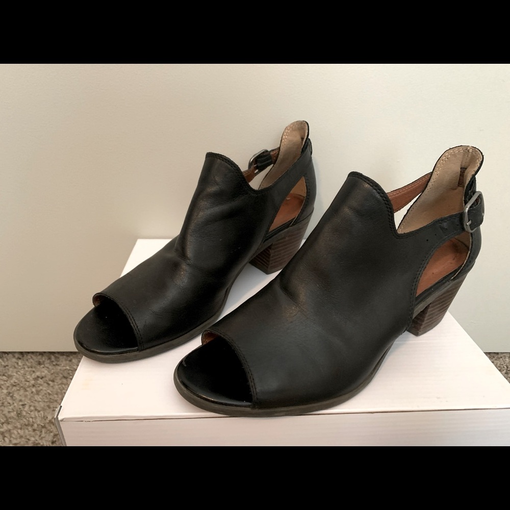 Lucky Brand, black peep toe booties, 8.5